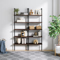Nathan James 65501 Theo 5-Shelf Wood Modern Bookcase, Open Wall Mount Ladder Bookshelf with Industrial Metal Frame, Dark Walnut Brown/Black, Set of 2