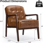 Faux Leather Accent Chair Set of 2, Mid Century Chair for Living Room, Upholstered Comfy Lounge Armchair with Solid Wood Frame, Modern Chair for Bedroom,105°Ergonomic Comfort, Brown