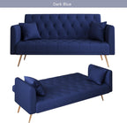 Anwick 72" Modern Velvet Sofa Bed Futon,Convertible Folding Sleeper Bed Couches with 3 Adjustable Backrests,Tufted Recliner Loveseat with Golden Chrome Legs for Small Living Room Office (Blue)