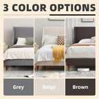 King Size Upholstered Platform Bed Frame with Wingback Headboard, Linen Fabric & Wooden Slats Support, Modern Golden PVC Material Edge for Bedroom,No Box Spring Needed, Easy to Assemble, Grey