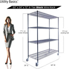 NSF Commercial 4-Tier Wire Shelving with Wheels, 60"x24"x72" Heavy Duty Metal Shelves 3200 lbs Max Capacity, Black Storage Rack for Garage Kitchen Pantry Warehouse