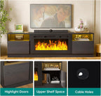 MXV 80" Fireplace TV Stand for TVs Up to 90", LED Light Entertainment Center with 36" Electric Fireplace, Modern Wood Texture TV Media Console with Highlight Storage Cabinet, Black+Black