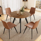 34.6'' Round Dining Table and Chairs for 4 Space Saving for Apartment Kitchen Dining Room (Walnut Table+4 Brown Chairs)