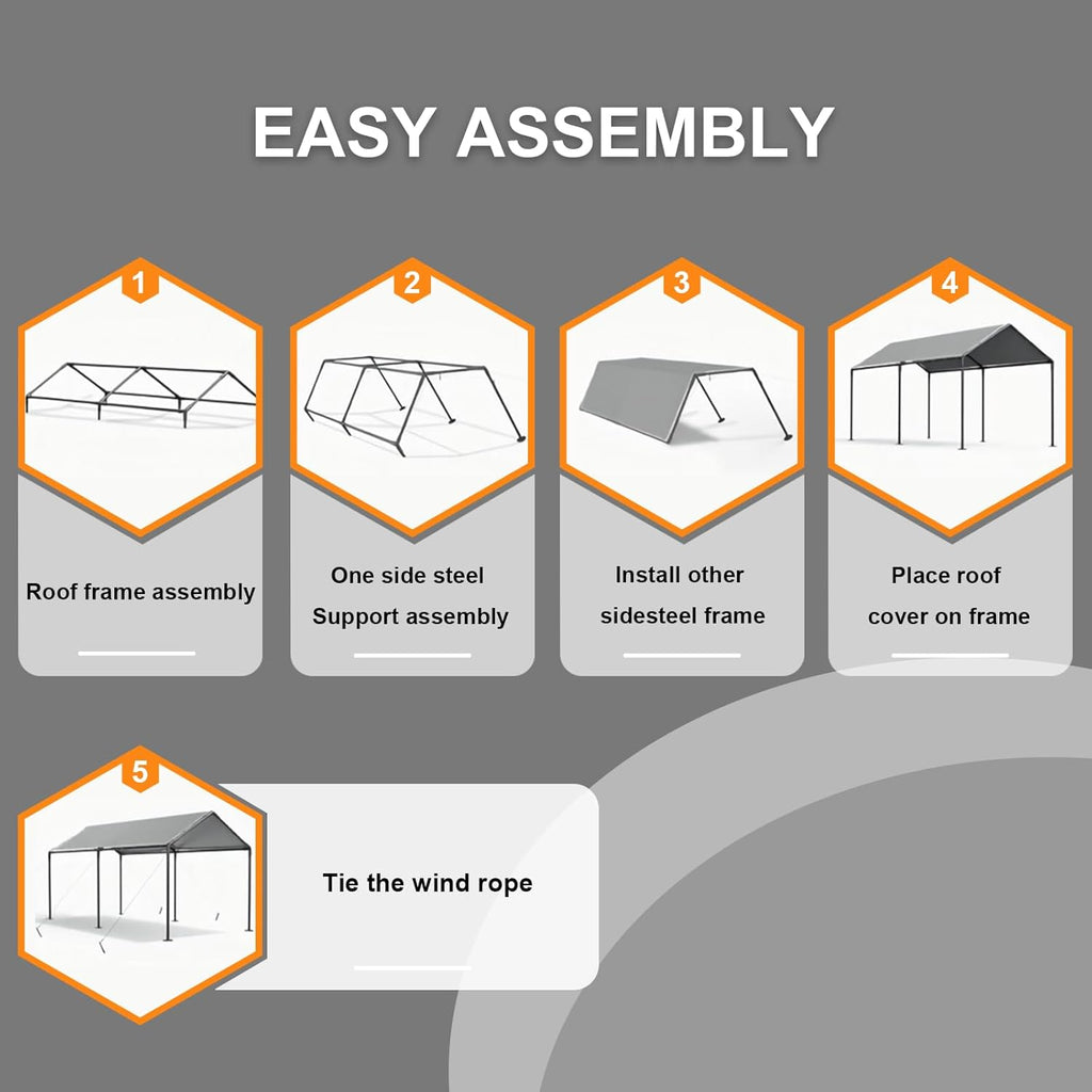 Outdoor Carport 10x20 Ft Heavy Duty Carport Portable Garage Waterproof and UV Resistant with Reinforced Structure for Trucks and Cars