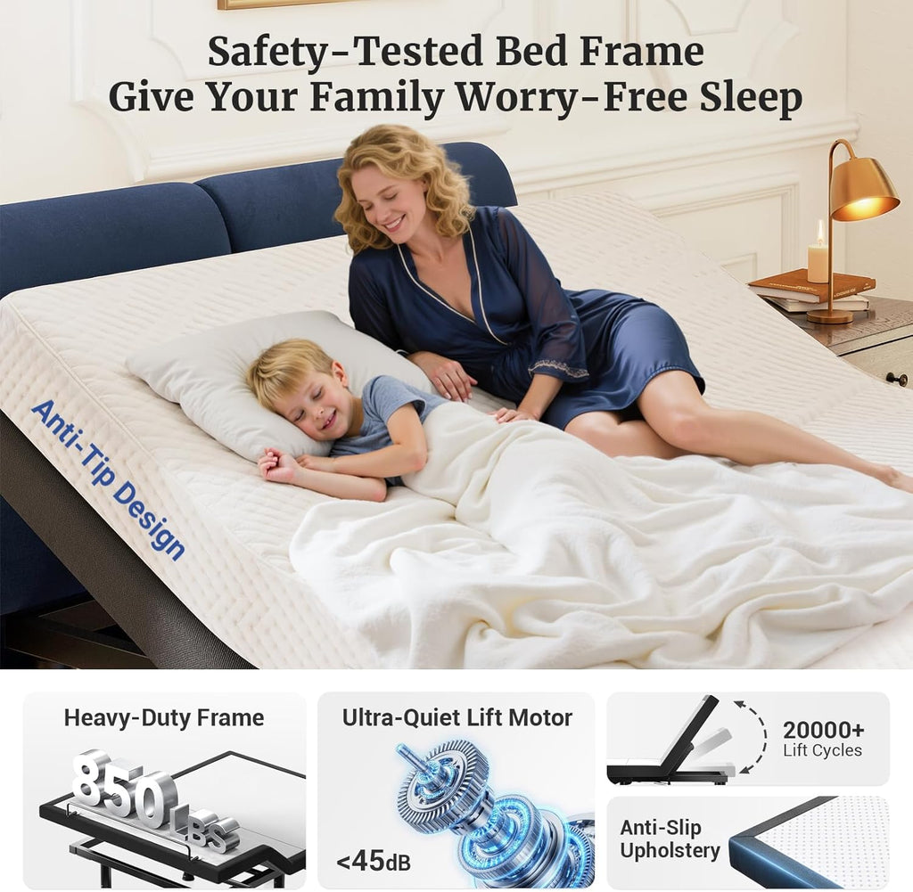 Tami Tami T600 Adjustable Bed Frame Queen Size with Remote & Massage - Electric Beds Bases, Zero Gravity, Dual Side USB, Side Pockets, Nightlight, Quiet Motor, Wireless Remote, 5 Min Easy Assembly