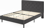 Zinus King Shalini Upholstered Platform Bed Frame with Headboard New WonderBox(TM) Version, Wooden Slat Support, No Box Spring Needed, Easy Assembly, Eco Friendly Packaging, Dark Grey