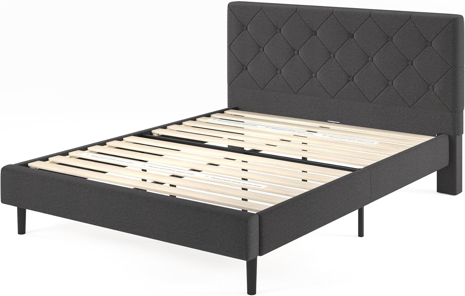 Zinus King Shalini Upholstered Platform Bed Frame with Headboard New WonderBox(TM) Version, Wooden Slat Support, No Box Spring Needed, Easy Assembly, Eco Friendly Packaging, Dark Grey