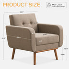 HUIMO Fabric Accent Chairs Set of 2, Button Tufted Living Room Chairs Easy to Install, Mid Century Modern Chair, Upholstered Arm Chair for Living Room Bedroom Study Office (Brown)