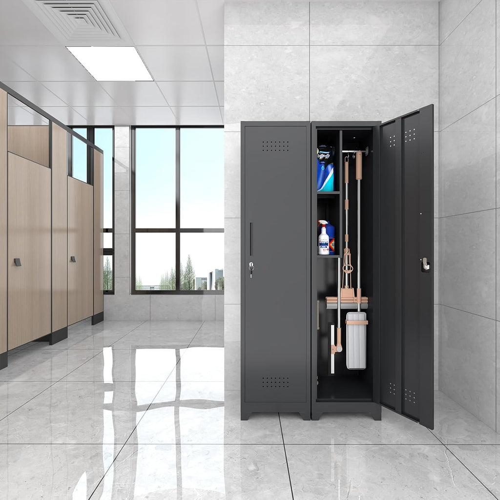 Metal Garage Storage Cabinet,Broom Closet Storage Cabinet,Utility Closet Cabinet for Garage,Office,Gym,Black