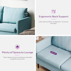 TYBOATLE 51" W Linen Fabric Upholstered Modern Loveseat Sofa Couch for Living Room, Love Seats 2-Seater Furniture w/Iron Legs for Compact Space, Apartment, Bedroom, Dorm, Office, Aqua Blue