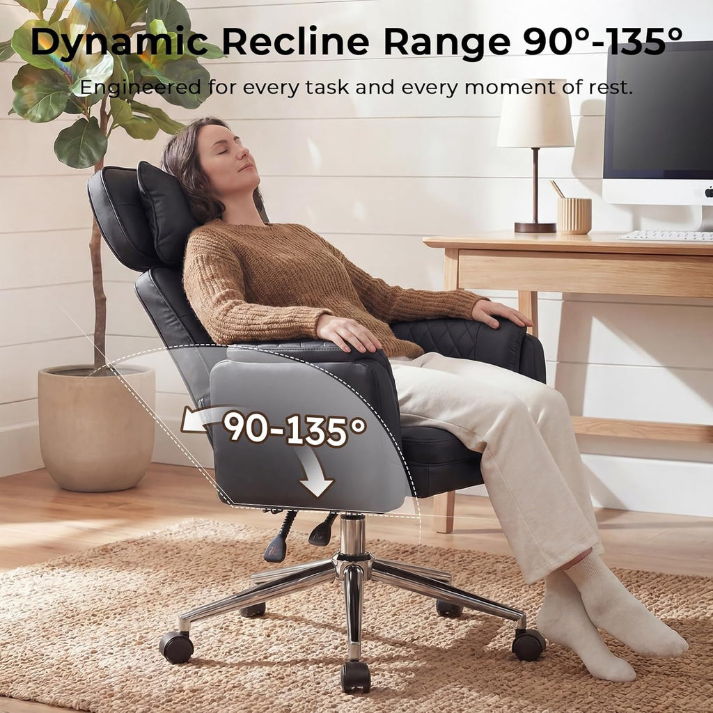 Big and Tall Office Chair - Criss Cross Leather High Back Executive Office Chair with Armrests & Wheels, Ergonomic Computer Gaming Desk Chair for Home, Makeup Vanity & Bedroom, Black, 49.6”H×22”W