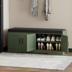 Homleke 2-Tier Storage Bench, Shoe Bench with Thickened Padded Seat Cushion, Entryway Bench with 4 Doors, Adjustable Shelf, 13.8" D x 45.3" W x 18.5" H, for Entryway, Living Room, Bedroom, Green