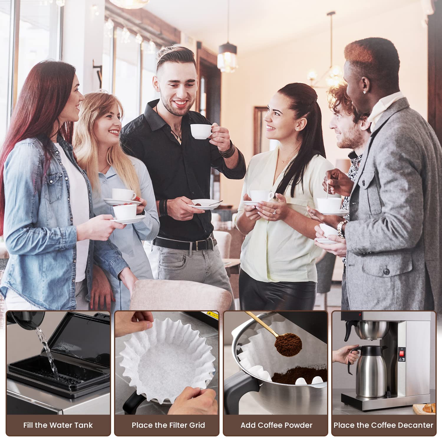 SYBO Commercial Coffee Makers 12 Cup, Drip Coffee Maker Brewer with 74Oz thermal carafe, Stainless Steel Cafetera SF-CB-1AA
