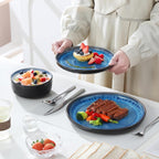 vancasso PLAYA Plates and Bowls Sets, 18 Pieces Blue Dinnerware Sets for Kitchen, Reactive Glaze Dishes Set for 6, Dishwasher and Microwave Safe