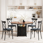 47" Round Dining Table Set for 4-6 People, Large Farmhouse Kitchen Dining Table Set with Chairs and Storage Rack, Metal Base Round Table for Home Dining Room Living Room (Cat table and 4 black chairs)