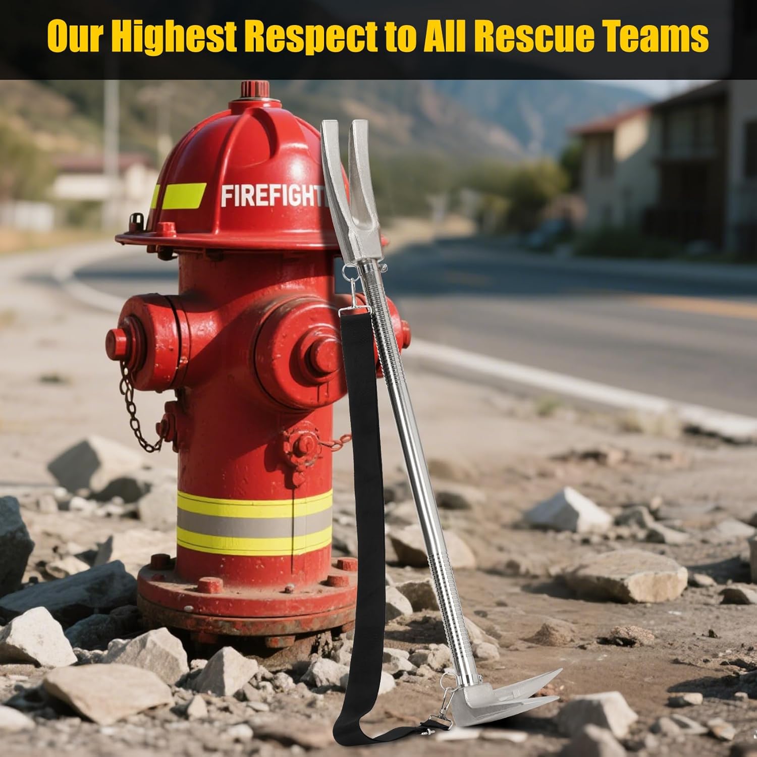 30" Halligan Tool, Halligan Bar with Carry Strap for Fire Rescue, Tactical Breaching & Emergency Entry