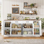 71” Large Buffet Cabinet with Storage, Sideboard Buffet Cabinet with Adjustable Shelves and 6 Soft-Close Doors, Wood Coffee Bar Console Table for Kitchen, Dining Room, White