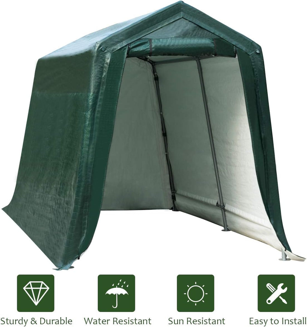 Tangkula 7 Ft x 12 Ft Outdoor Storage Shelter, Patio Storage Tent, Enclosed Carport Shed with All-Steel Metal Frame and Waterproof Ripstop Cover, Outdoor Garage Tent with Sidewalls