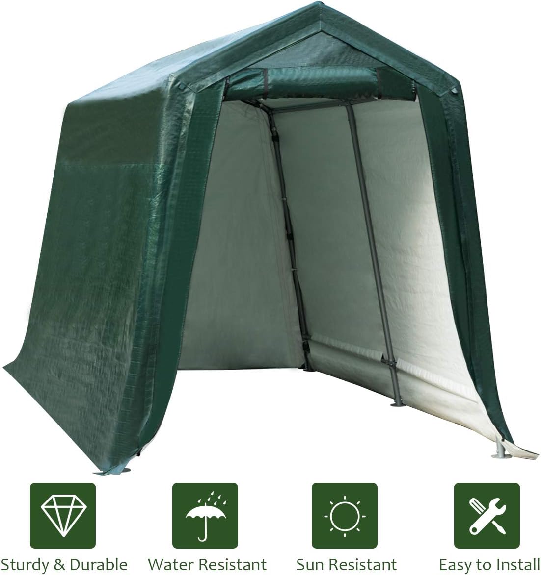 Tangkula 7 Ft x 12 Ft Outdoor Storage Shelter, Patio Storage Tent, Enclosed Carport Shed with All-Steel Metal Frame and Waterproof Ripstop Cover, Outdoor Garage Tent with Sidewalls