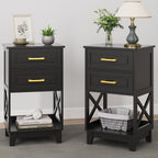 RoyalCraft 30'' Tall Nightstand Set of 2, Modern Painted Bedside Table with 2 Drawers and Open Shelf Below, Wood Side Table for Bedroom, Home Office, Black