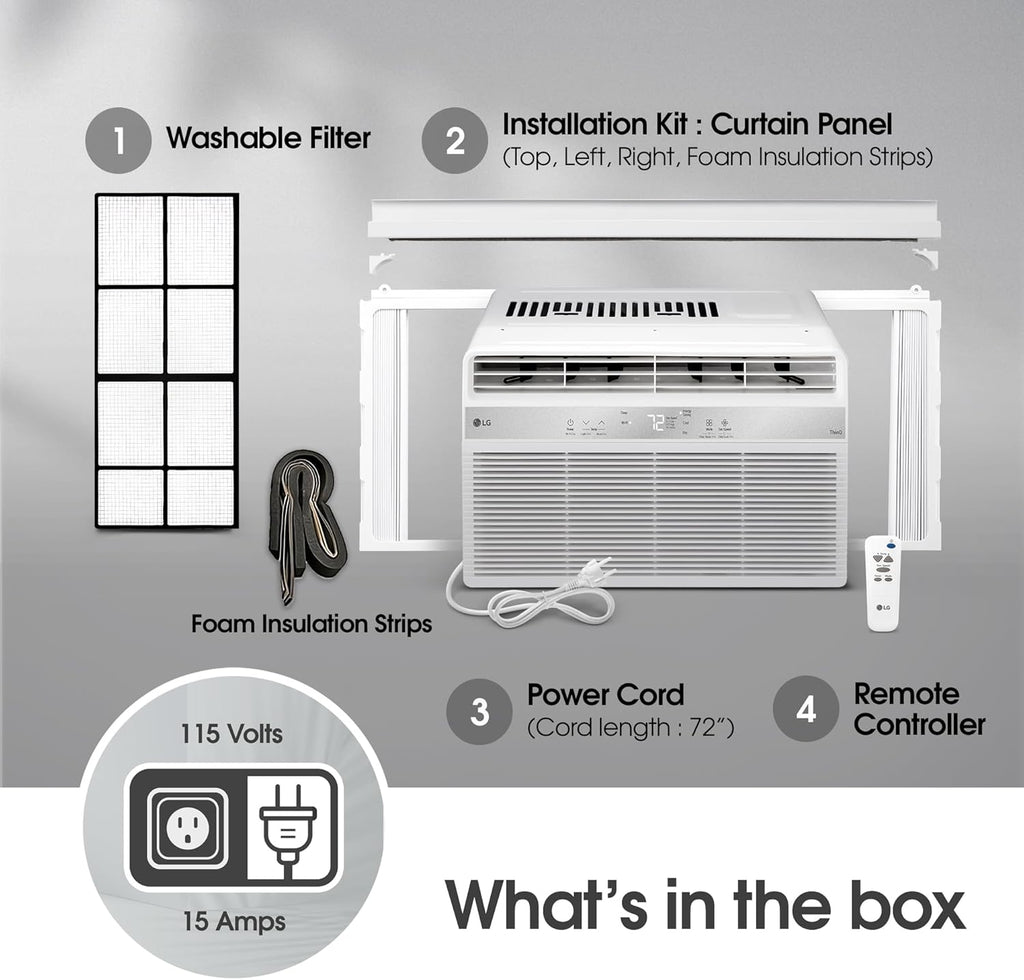 LG 6000 BTU Window Air Conditioner2024 New Remote Control, WiFi Enabled works with LG ThinQ, Alexa, Hey Google, Washable Filer Ultra-Quiet Cools Small Room up to 250 Sq.Ft AC Unit White LW6024RSMX