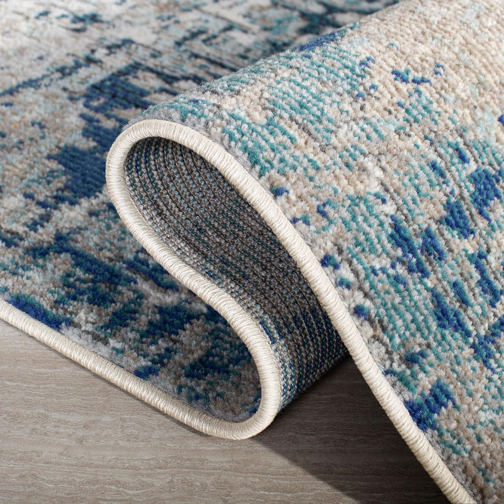 SAFAVIEH Madison Collection Area Rug - 12' Square, Grey & Blue, Modern Abstract Design, Non-Shedding & Easy Care, Ideal for High Traffic Areas in Living Room, Bedroom (MAD460K)