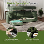 Ihanherry 97.2” Modular Sectional Sofa with Storage, U Shaped Modern Sofa for Living Room, 4-Seat Chenille Fabric Comfy Deep Seat Sofa with Movable Ottoman for Bedroom and Apartment, Green