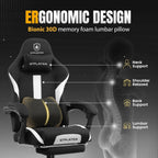GTPLAYER Gaming Chair Ergonomic Office Chair with Foot Rest & Pocket Spring Cushion, High Back Computer Desk Chair with Headrest & Lumbar Support, Breathable Fabric Game Chair for Adults, Coal-Black