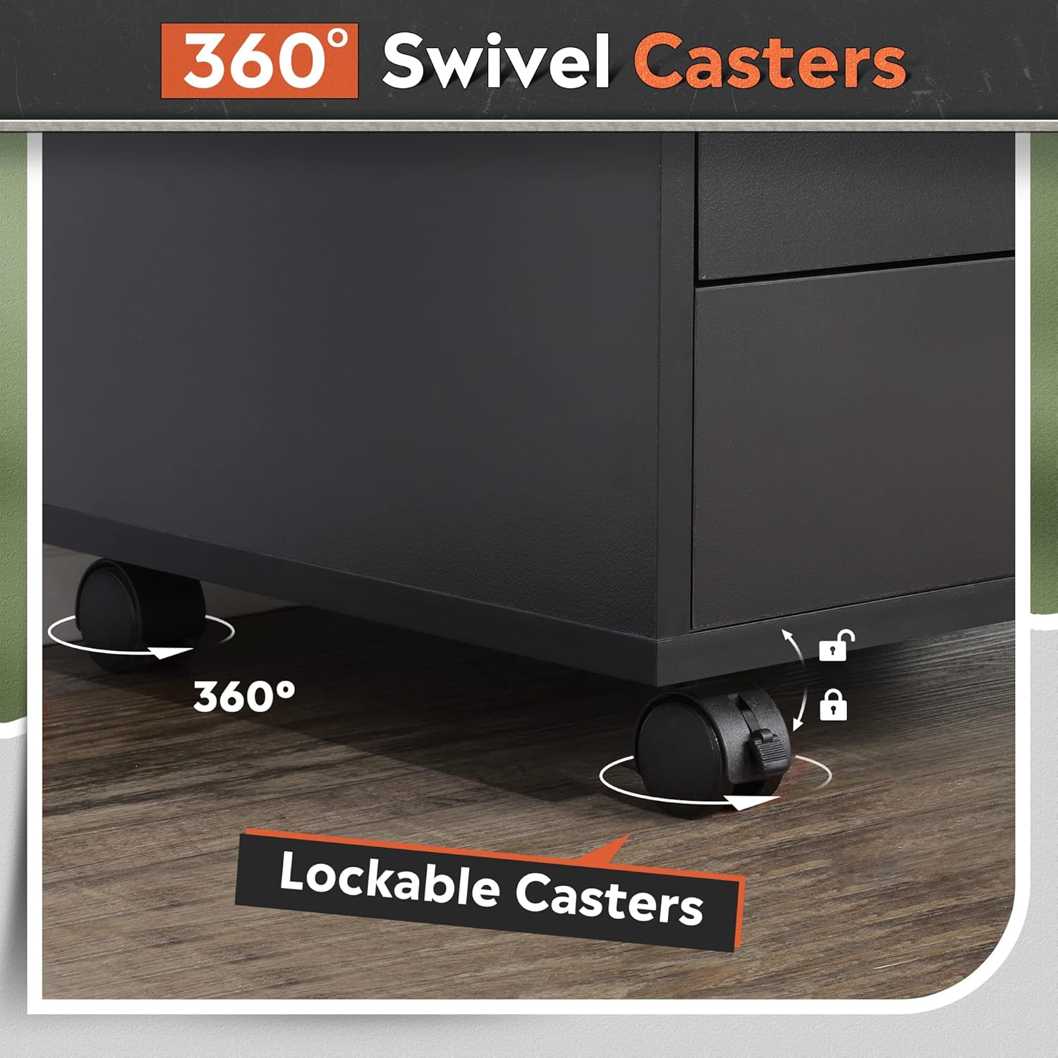 DEVAISE 7-Drawer Office Cabinets, Wood Storage Drawer File Cabinet with Wheels, Black