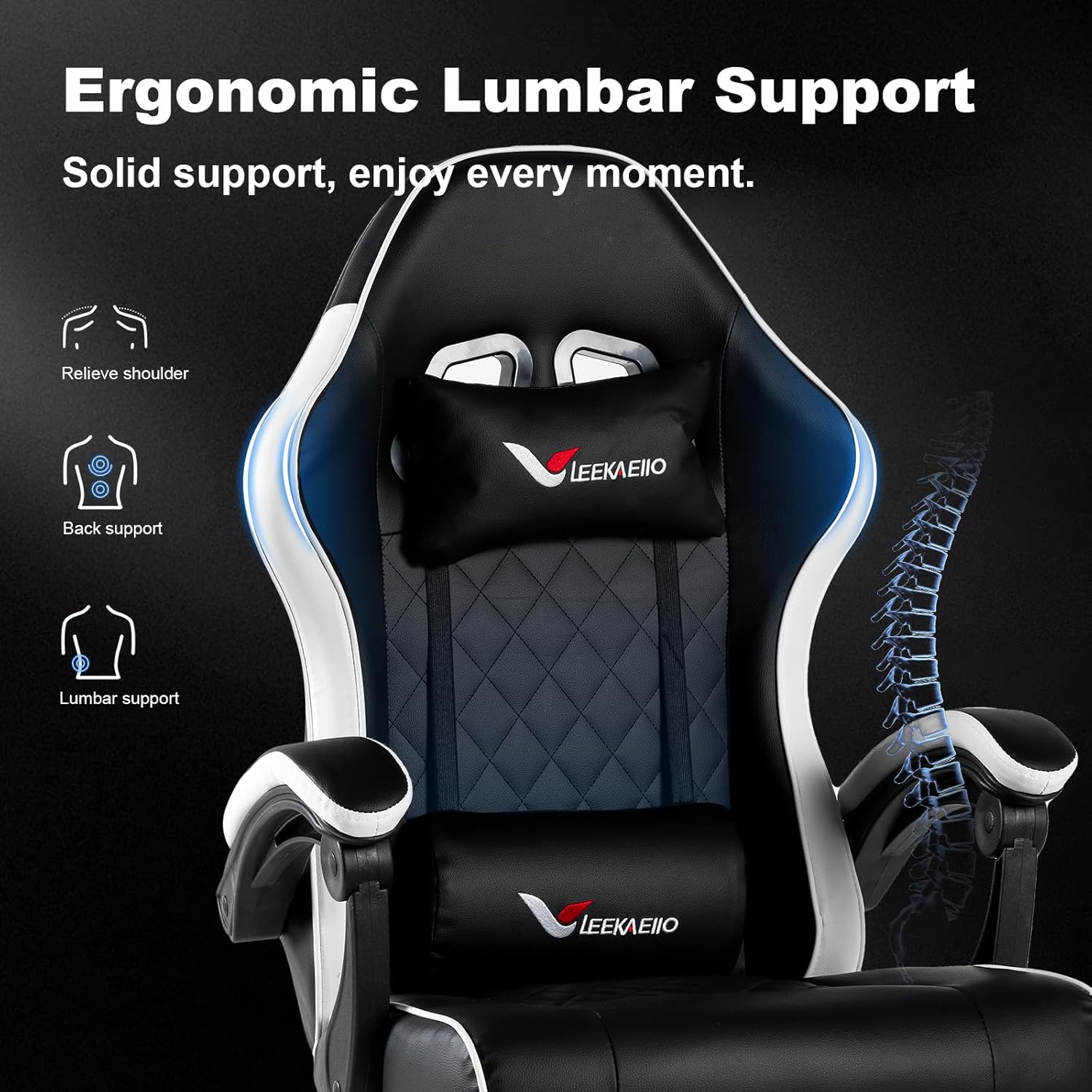Gaming Chair for Adults, Computer Chair with Footrest and Pocket Spring Cushion,Comfortable Ergonomic Video Game Chair with Lumbar Support and Headrest for Office Home (White)