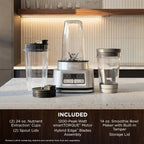 Ninja Foodi Blender | Personal Smoothie Maker, Mixer | Includes Hybrid Blades, (2) 24 oz. To-Go Cups with Lids, (1) 14 oz. Smoothie Bowl Maker with Storage Lid | Silver | 1200 Peak Watt | SS101