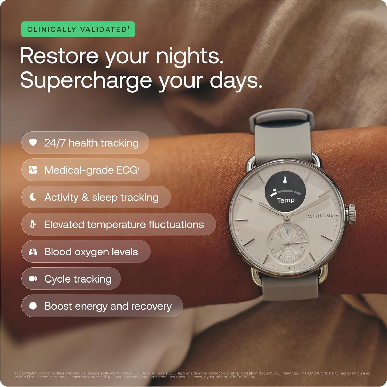 WITHINGS ScanWatch 2 - Hybrid Smart Watch  Heart Rate Monitoring  Fitness Tracker  Cycle Tracker  Sleep Monitoring  GPS Tracker  30-Day Battery Life  Android & Apple Compatible  HSA/FSA