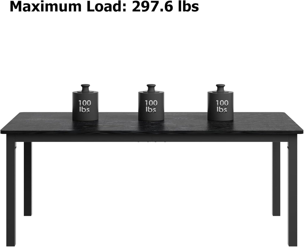 Garvee 79 in Dining Table for 6, Farmhouse Wooden Kitchen Tables for Family, Rectangular Industrial Style Dining Room Table with Sturdy Metal Frame, Long Desk for Restaurant, Kitchen, Office,Black