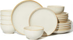 Pokini Stoneware Dinnerware Sets for 6, 18 Piece Microwave Safe Plate and Bowl Set, Easy to Clean & Durable Dishes Sets for Small to Medium Families, Yellow White