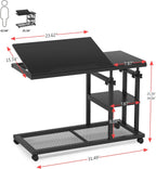 Tribesigns Height Adjustable C Table with Wheels, Mobile Couch Snack Side Table with Tiltable Drawing Board, Sofa Bedside Laptop Stand C Shaped TV Tray with Storage Shelves (Black)