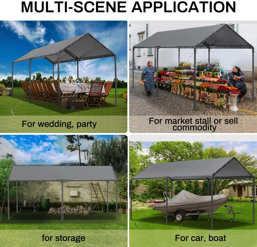 Grezone 10 x 20ft Heavy Duty Carport,Portable Car Tent Garage,All Season UV Resistant Car Canopy for Auto,Truck,Boat,Car (Gray)