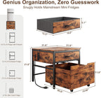 Mini Fridge Stand Cabinet Table Station With Storage Drawers For Dorm Refrigerator To Sit On, Heavy Duty Small Cart With Wheels, Office Beverage Shelf and Power Outlet, Sturdy Bedroom Nightstand