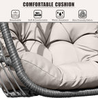 HWB Hanging Egg Chair with Stand, Patio Wicker Egg Swing Chair with Cushion for Bedroom Garden Indoor Outdoor (Beige)
