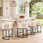 ClinQ 26" H Counter Height Bar Stools Set of 4, Modern Barrel Counter Stools with Backrest and Arms, Black Metal Frames,Linen Fabric Upholstered Accent Barstools for Kitchen Island,Beige
