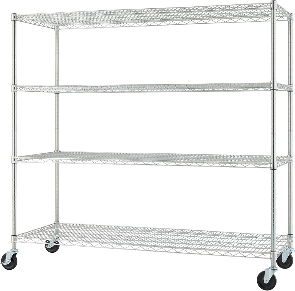 Trinity Basics 4-Tier Adjustable Wire Shelving with Wheels for Kitchen Organization, Garage Storage, Laundry Room, NSF Certified, 600 to 1800 Pound Capacity, 60” by 24” by 54”, EcoStorage Chrome