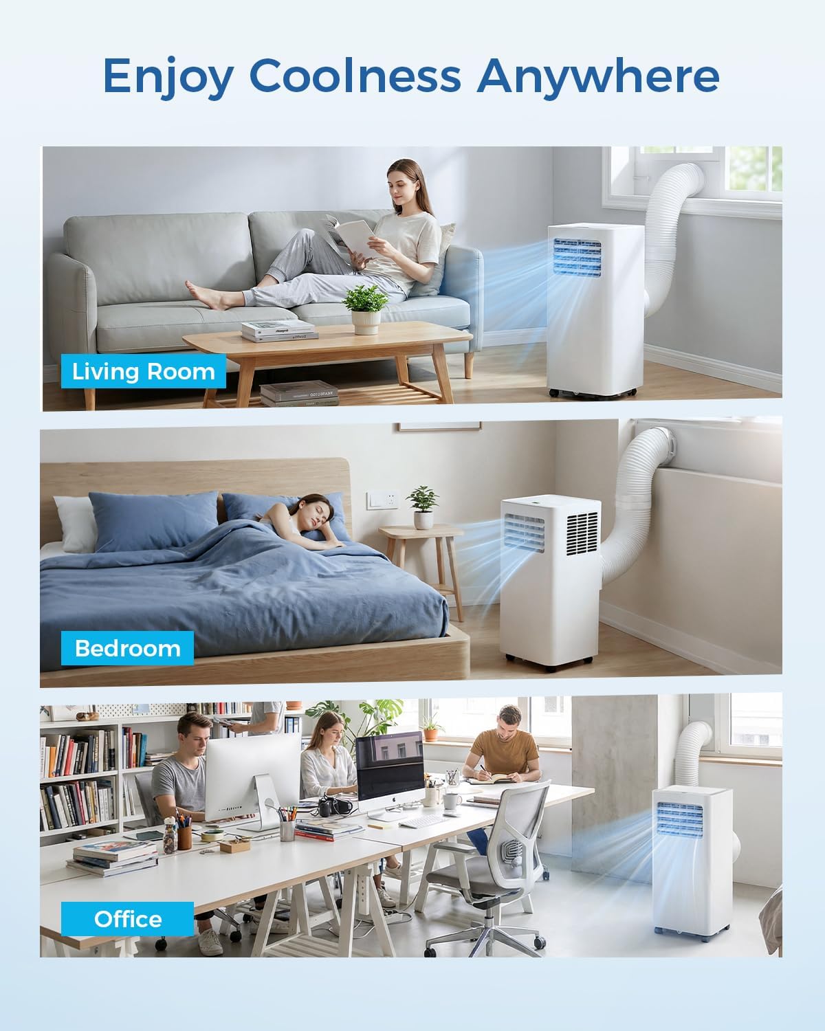 8,000 BTU Portable Air Conditioner - 3-in-1 Portable AC Unit for Rooms Up to 350 Sq. Ft., with Remote Control, Cooling, Dehumidifier & Fan Modes, AC Unit for Bedroom, Office, Apartment