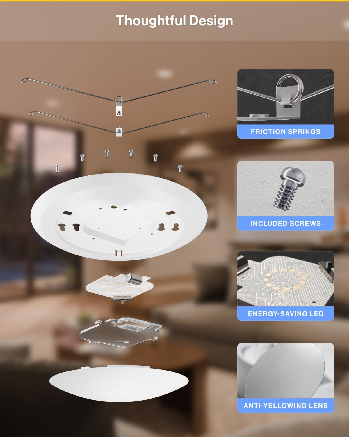 Sunco 144 Pack LED Disc Lights Ceiling 6 Inch, Flush Mount Disk Light, Recessed Can Lighting, 1050 LM, 15W (75W Equivalent), Selectable CCT 3000K/4000K/5000K/6000K/6500K, Dimmable, Damp Rated ETL