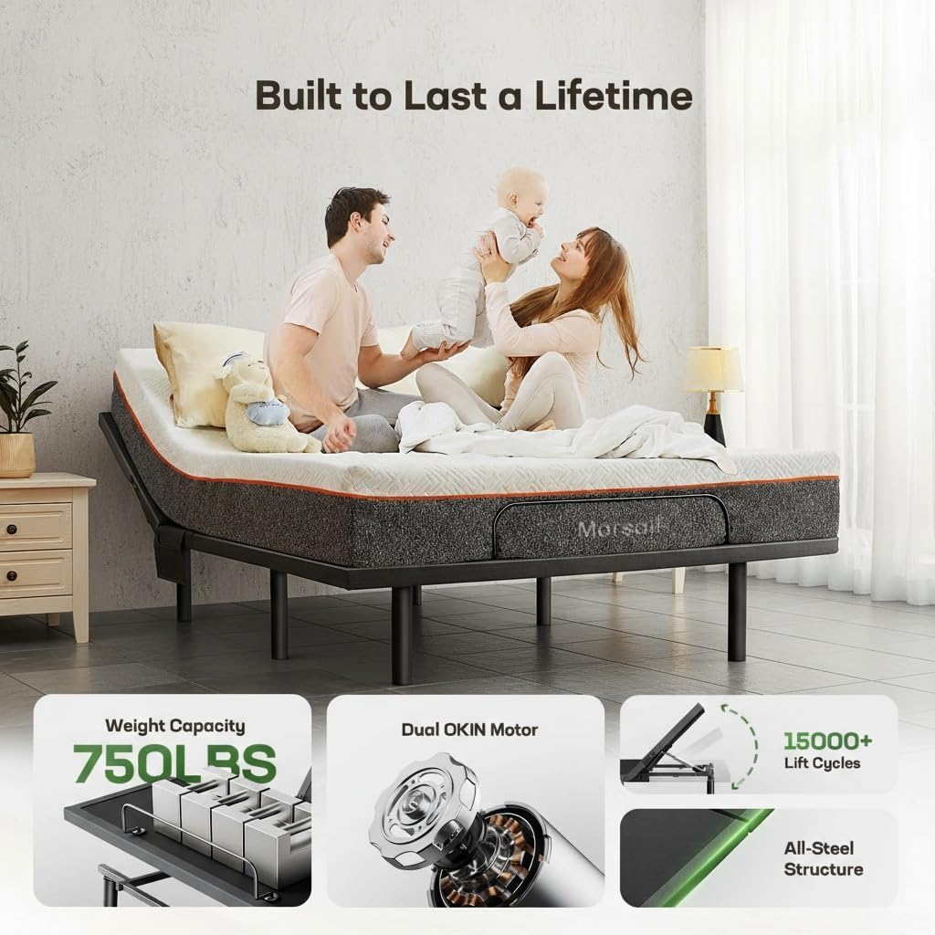 Marsail MS01 Queen Adjustable Bed Set with 6-Inch Gel Memory Foam Mattress,Includes Adjustable Bed Base Featuring Wireless Remote Control, Under-Bed Nightlight, and 4 Height Options