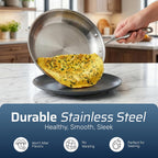 Gotham Steel 10 Pcs Tri Ply Stainless Steel Cookware Set, Pots and Pans Set with Induction Bottom, Made Without PTFE PFOA PFOS, Metal Utensil Safe, Oven and Dishwasher Safe