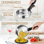 E-far 9pcs Stainless Steel Cookware Set, 3-Ply Pots and Pans Set w/Detachable Handle & Lid, Induction Cookware Kitchen Cooking Set for RV Camping, Nontoxic Whole Clad Frying/Saute/Sauce Pan, Oven Safe