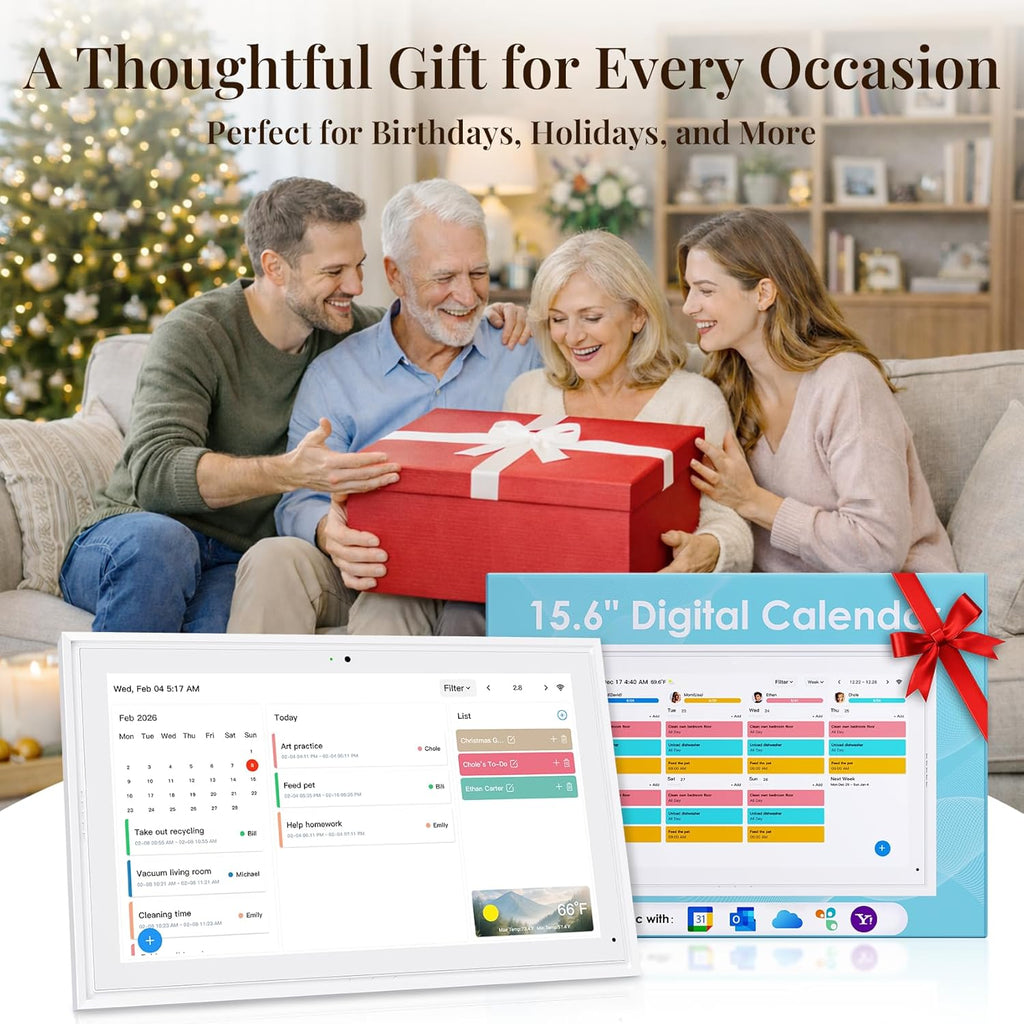 Digital Calendar: 15.6-inch Wall Planner Digital Calendar & Chore Chart with Video Call  2K Smart Touchscreen Interactive Display for Family Schedules  4+64GB  Wall/Desk Mountable  Great for Organizing Your 2026 Calendar