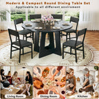 Round Dining Table Set for 6, 7-Piece Kitchen Table and Chairs for 6, 47'' Round Dining Room Table Set with 6 Chairs, Space Saving Dining Table with Wood Base for Kitchen, Living Room, Black