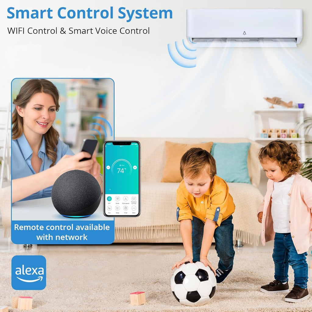 IDEALHOUSE 24,000 BTU Mini Split Air Conditioner and Heat Pump, 21 SEER2 Ultra Quiet 208-230V Ductless AC with WiFi & Alexa Control, Cools/Heats up to 1500 Sq.Ft, Easy Installation Kit
