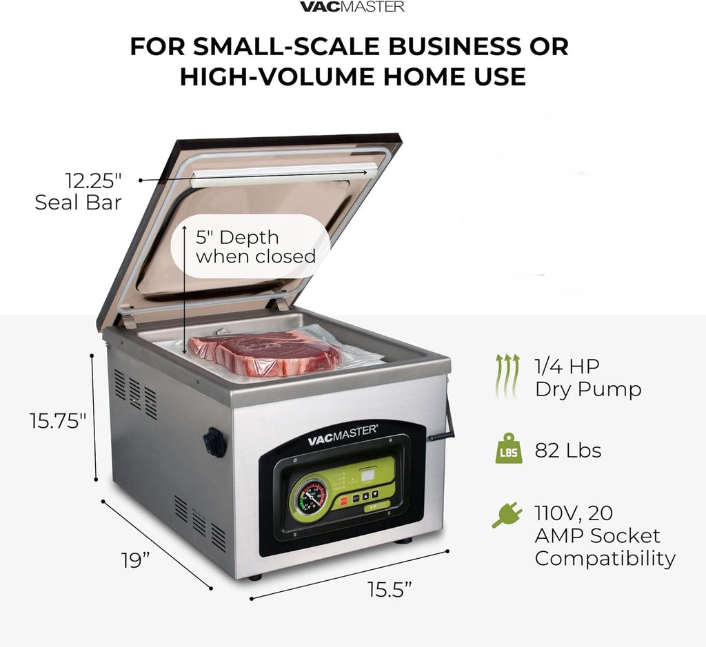 VacMaster VP220 Commercial Chamber Vacuum Sealer for Sous Vide, Liquids, Powders, Food Storage, 110V, Maintenance-Free Air Pump with 12.25” seal bar