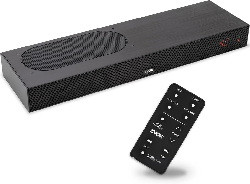 ZVOX AccuVoice AV835 Dialogue Clarifying Soundbar - Patented Hearing Technology with 20 Levels of Voice Boost  Dual Woofers  Low-Profile TV Speaker for Home Theater and Smart TV - Black